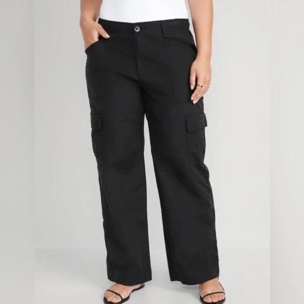 NWT Old Navy  Black Mid-Rise Wide-Leg Cargo Pants for Women - Picture 4 of 7